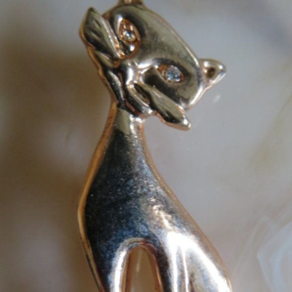 Vintage Openwork CAT Brooch Gold Tone Metal (F3) - Picture 3 of 3